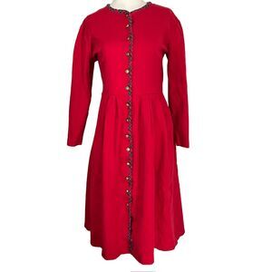 Vintage 80s Does 40s Talbots Dress M – Red, Plaid Trim, Gold Buttons, Preppy